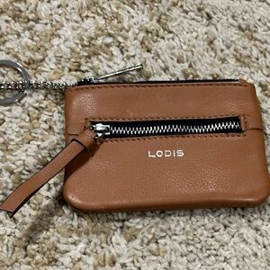 LODIS Luxury 1965 Ellie Series Leather Card & Coin Wallet Keychain NWOT